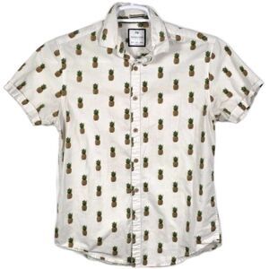 Denim & Flower Ricky Singh Men's Small Slim Fit Pineapples Short Sleeve Shirt